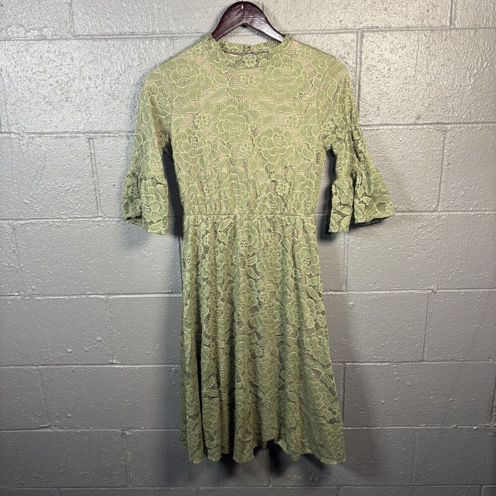 Neesee's Dress Boutique Lace Dress Women's S Green Floral Cottagecore Boho